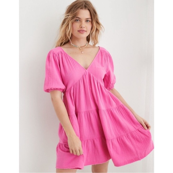 aerie Dresses & Skirts - Aerie Pool to Party Cotton Dress Pink Sz Medium
